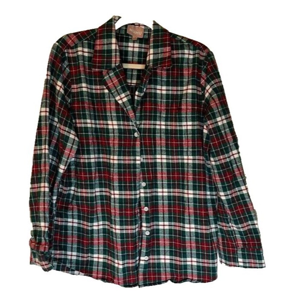 Show Me Your MuMu Cozycore Trad Xmas Red/Green Plaid Button Down Pajama Top M